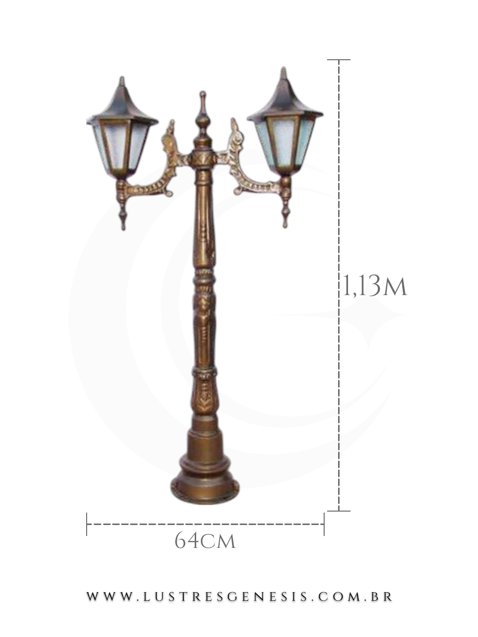 Poste de Ilumina&ccedil;&atilde;o externa Cl&aacute;ssico Retro 1,13m estrutura robusta em alum&iacute;nio fundido para jardim e fachada